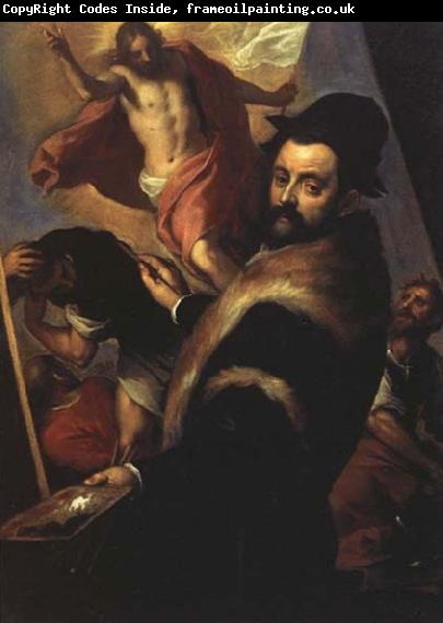 PALMA GIOVANE Self-Portrait Painting the Resurrection of Christ